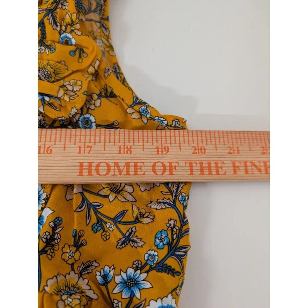 Umgee Floral Dress Womens Size Large Yellow Flutter Sleeve Contrast Hem Pullover - Picture 9 of 10